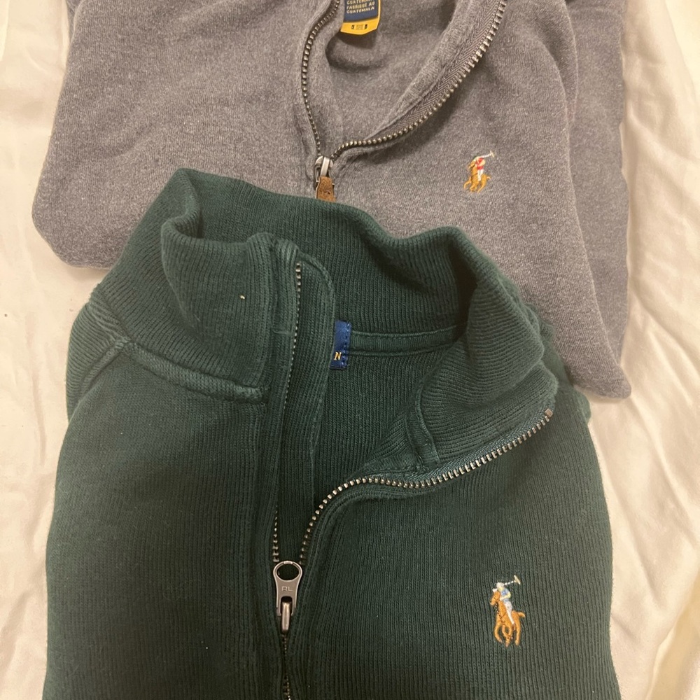Polo Ralph Lauren Charcoal and Forest Green Quarter Zip Sweaters Sides 5